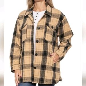 Women's Lucky Brand Beige & Black Buffalo Plaid Oversized Jacket Sz